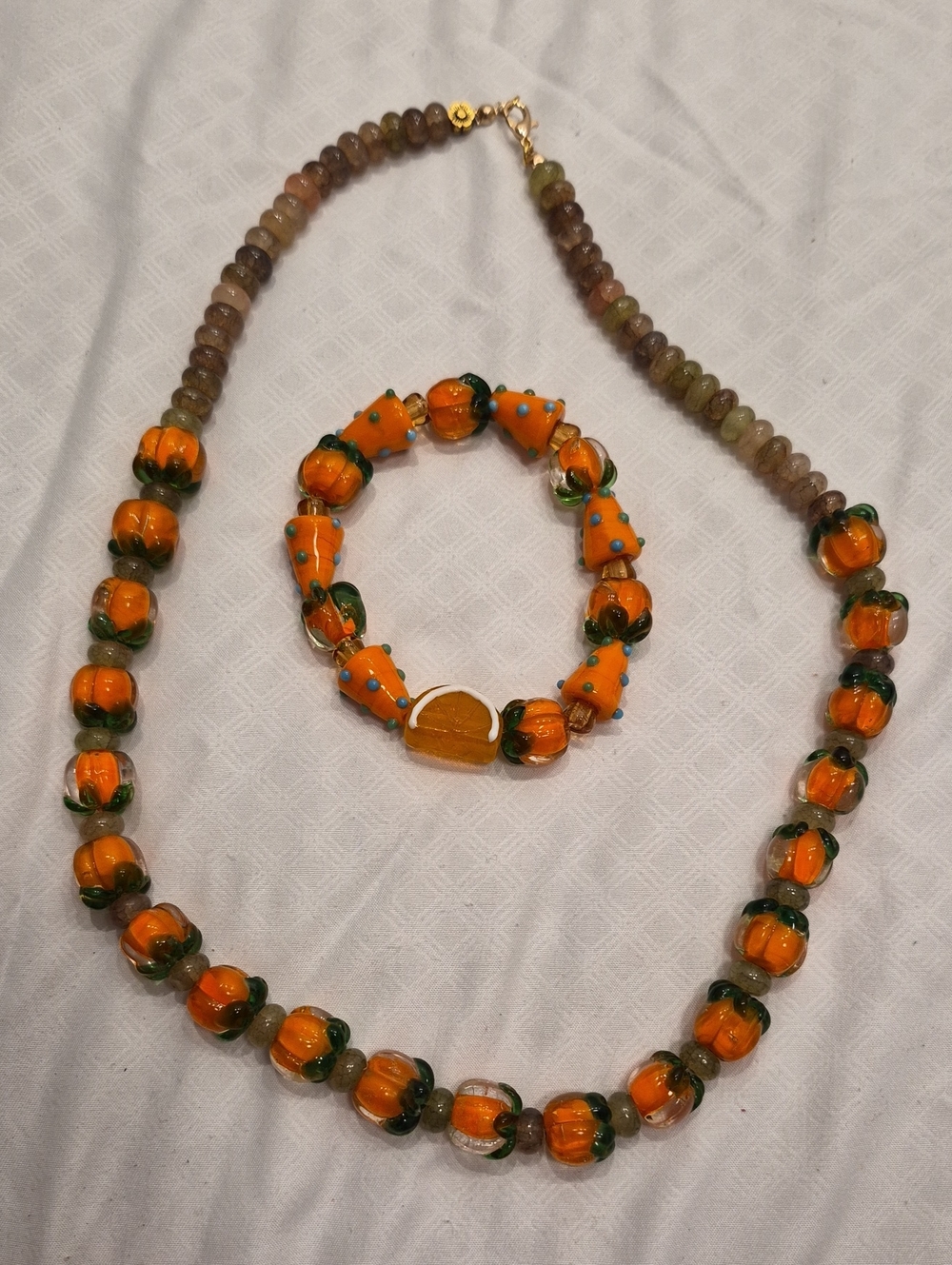 Handmade Orange Glass Bead Necklace & Bracelet Set - Unbranded